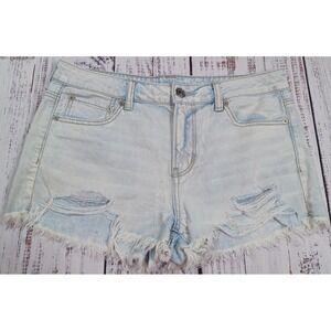 American Eagle Denim Shorts Womens 10 Blue Excellent Distressed Frayed Hem Light